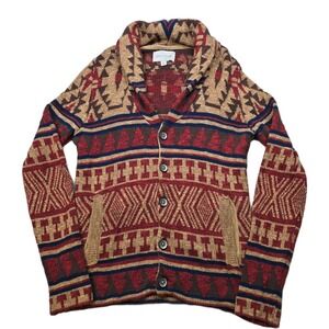 Sun Stone Cardigan Sweater Men Small Geometric Southwestern Aztec Shawl Collar